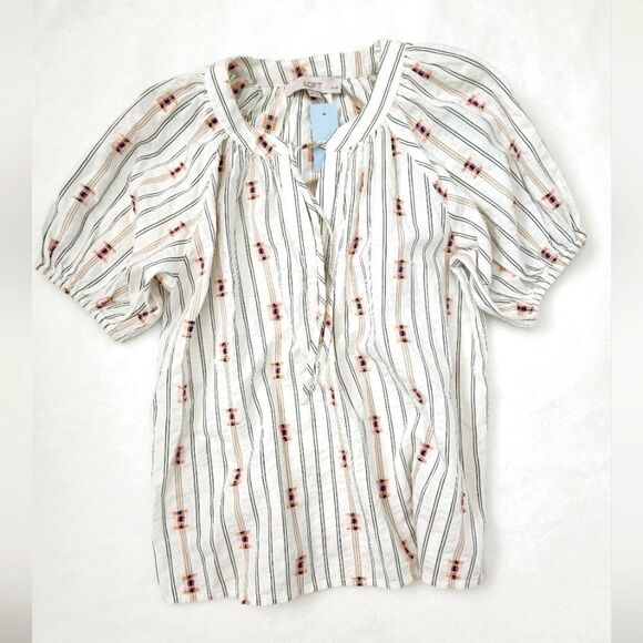 NEW! LOFT Clip Tie Neck Puff Sleeve Top XSP - Picture 1 of 5